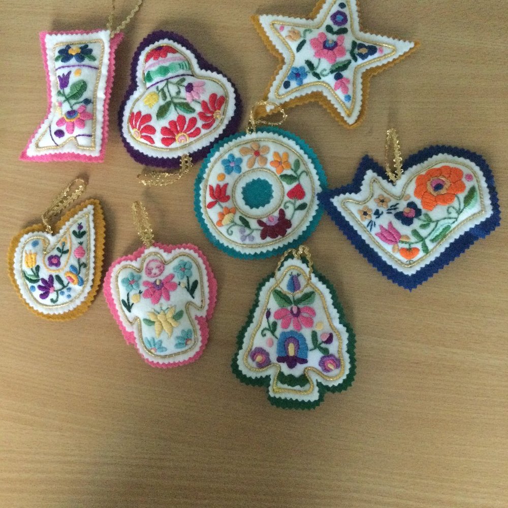 8 Handmade Stuffed Christmas Ornaments Embroidery decoration different shape
